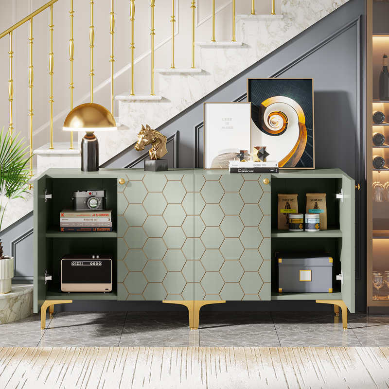 Arkaitz Modern Accent Storage Cabinet for Living Room Set of 2 Mercer41 Color Light Green